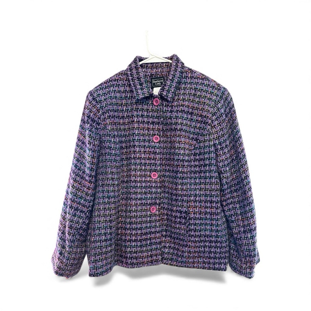 Vintage Y2K Era Southern Lady Purple Tweed Jacket Size 18